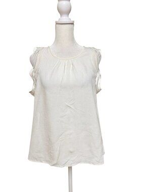 Ann Taylor Petite White Blouse Lace Trim Sleeveless Rayon Top Size SP